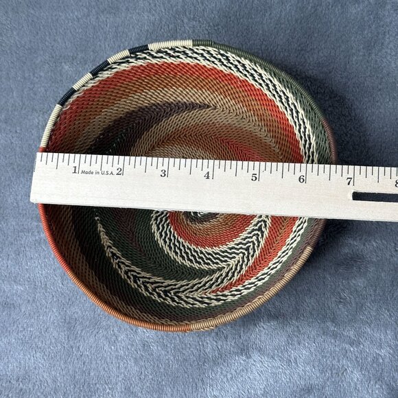 Zulu Telephone Wire Basket Bowl Multicolor Spiral 6.5" Handwoven African Decor - Picture 4 of 8